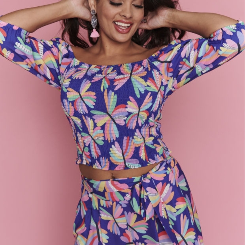 Colorful Floral Off-Shoulder Blouse